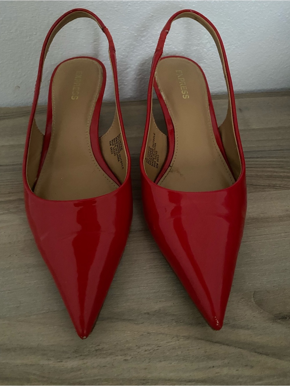Express Red Patent Pointed-Toe Slingback Heels - Picture 2 of 6